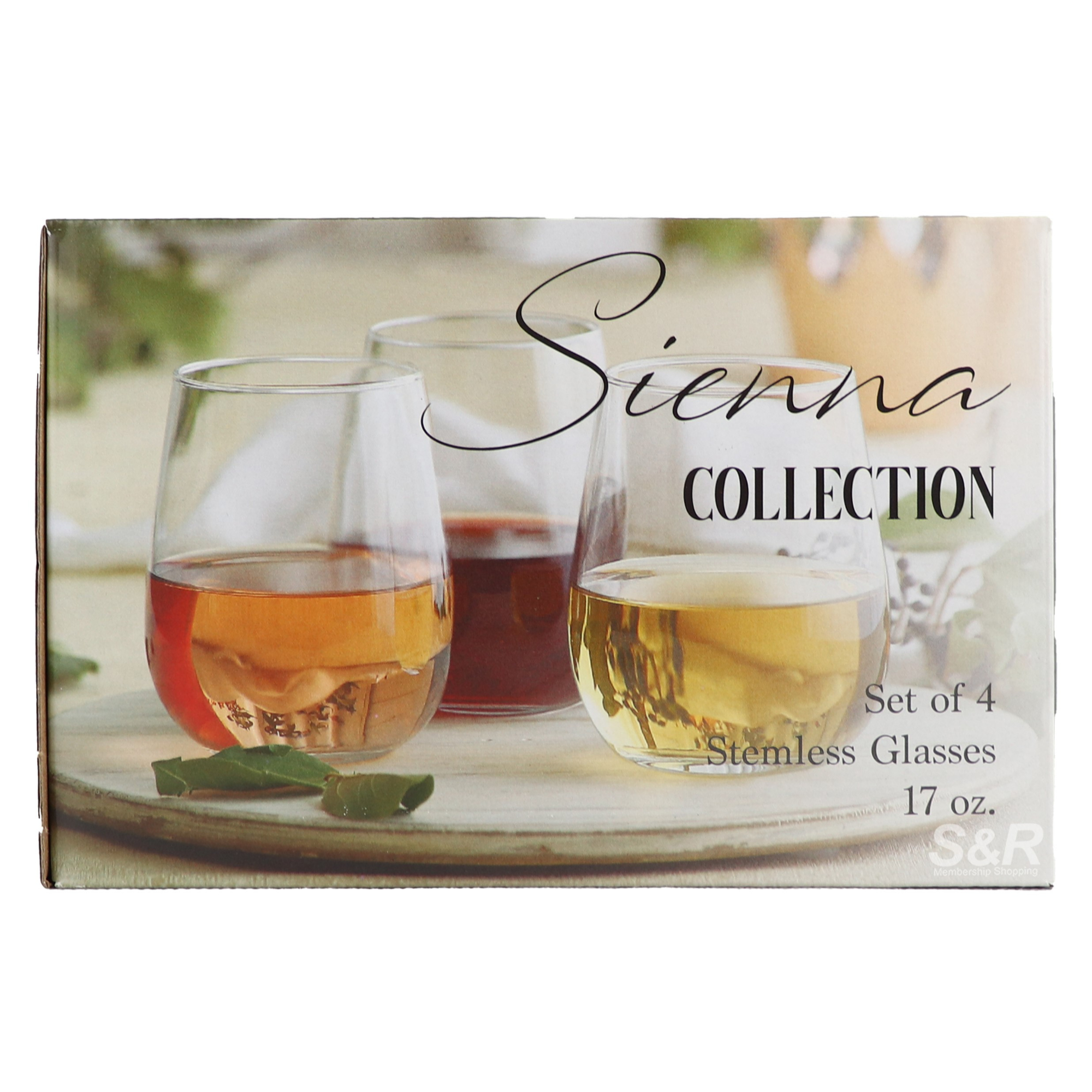 Sienna Collection Stemless Wine Glasses (502mL x 4pcs)